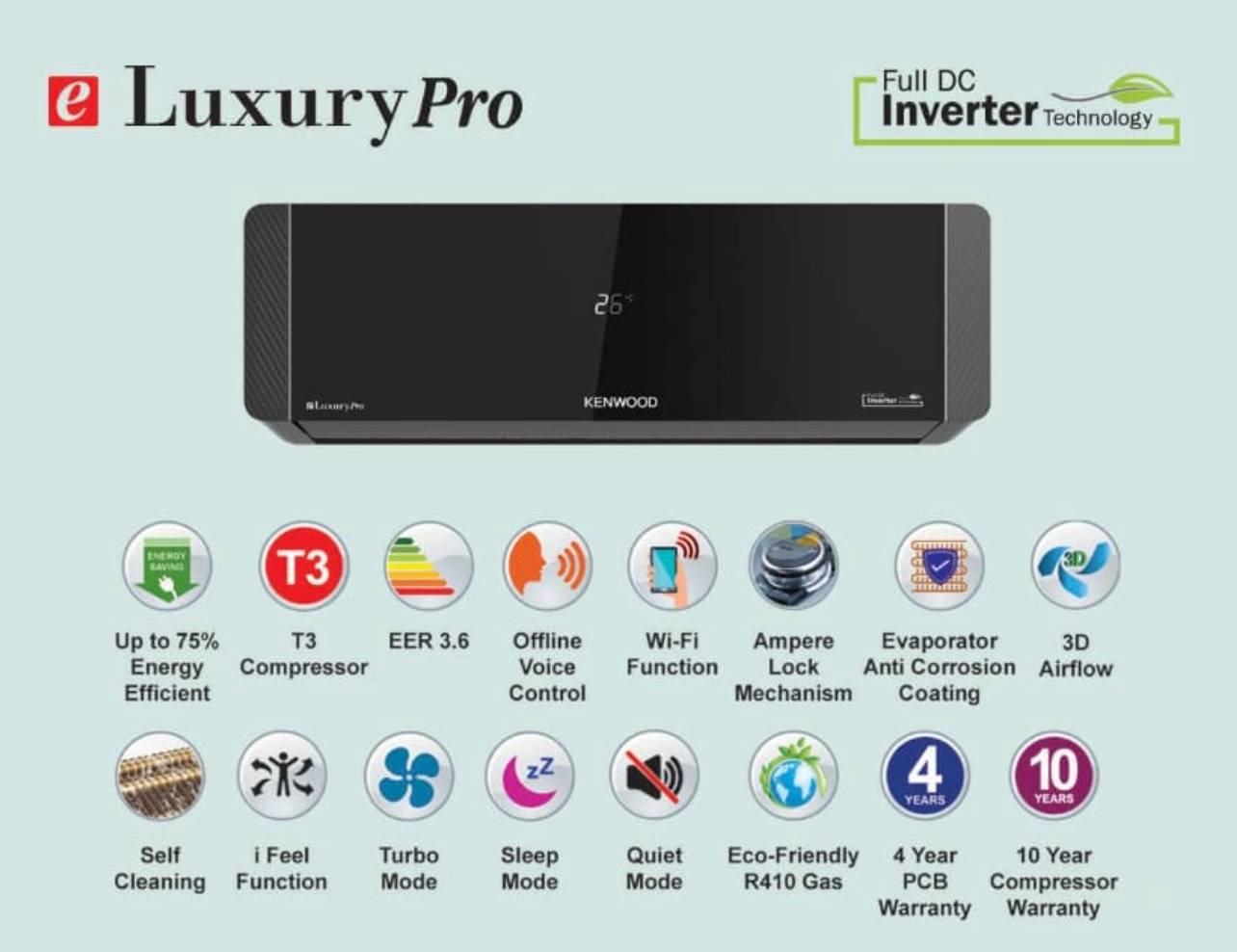 Kenwood 1870S eLuxury Pro 1.5 Ton T3 Wi-Fi DC Inverter AC