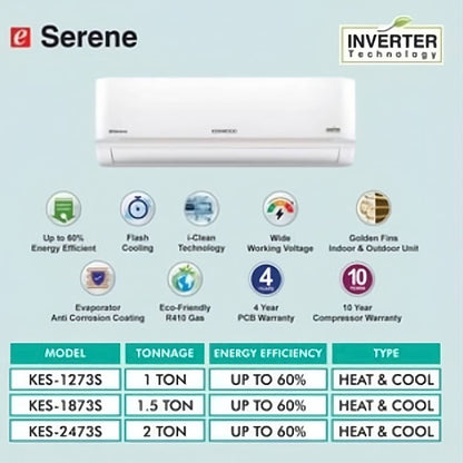Kenwood 1873s E-Serene Inverter 1.5 Ton AC Heat & Cool