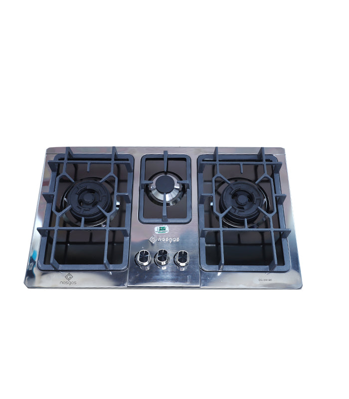 Nasgas 444BK DG Gas Stove 3-Burners Tempered Glass